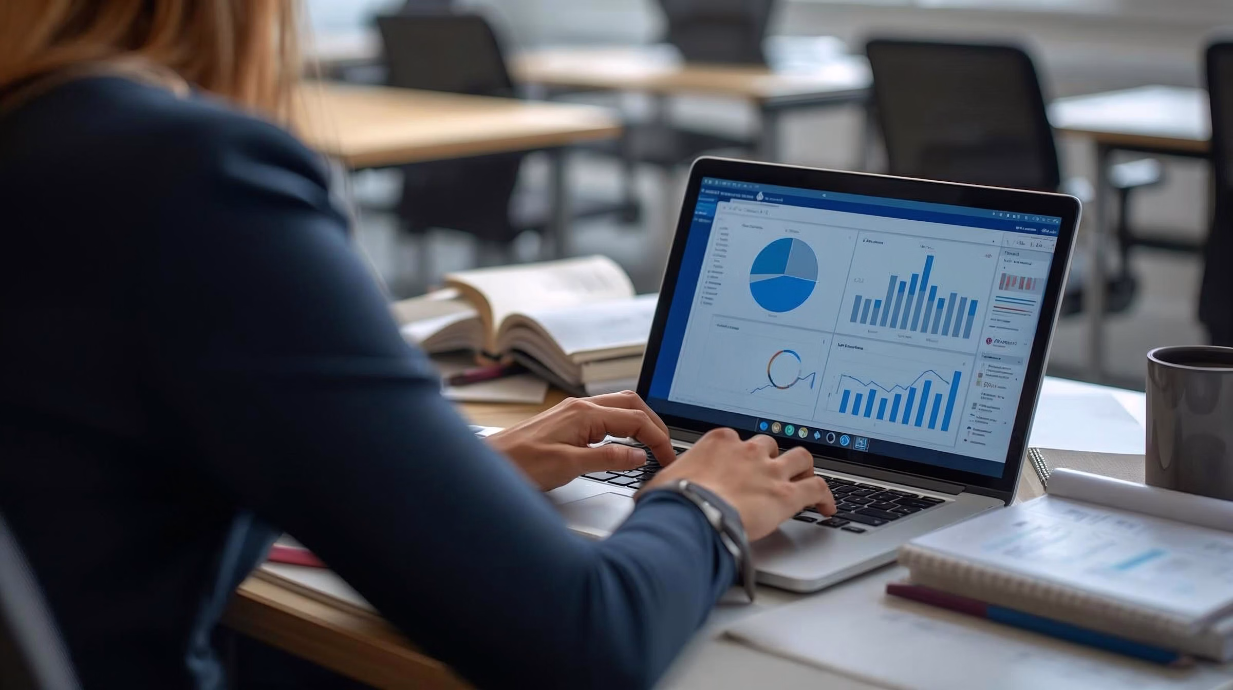 Business analytics dashboard representing a connected CRM and ERP operating system