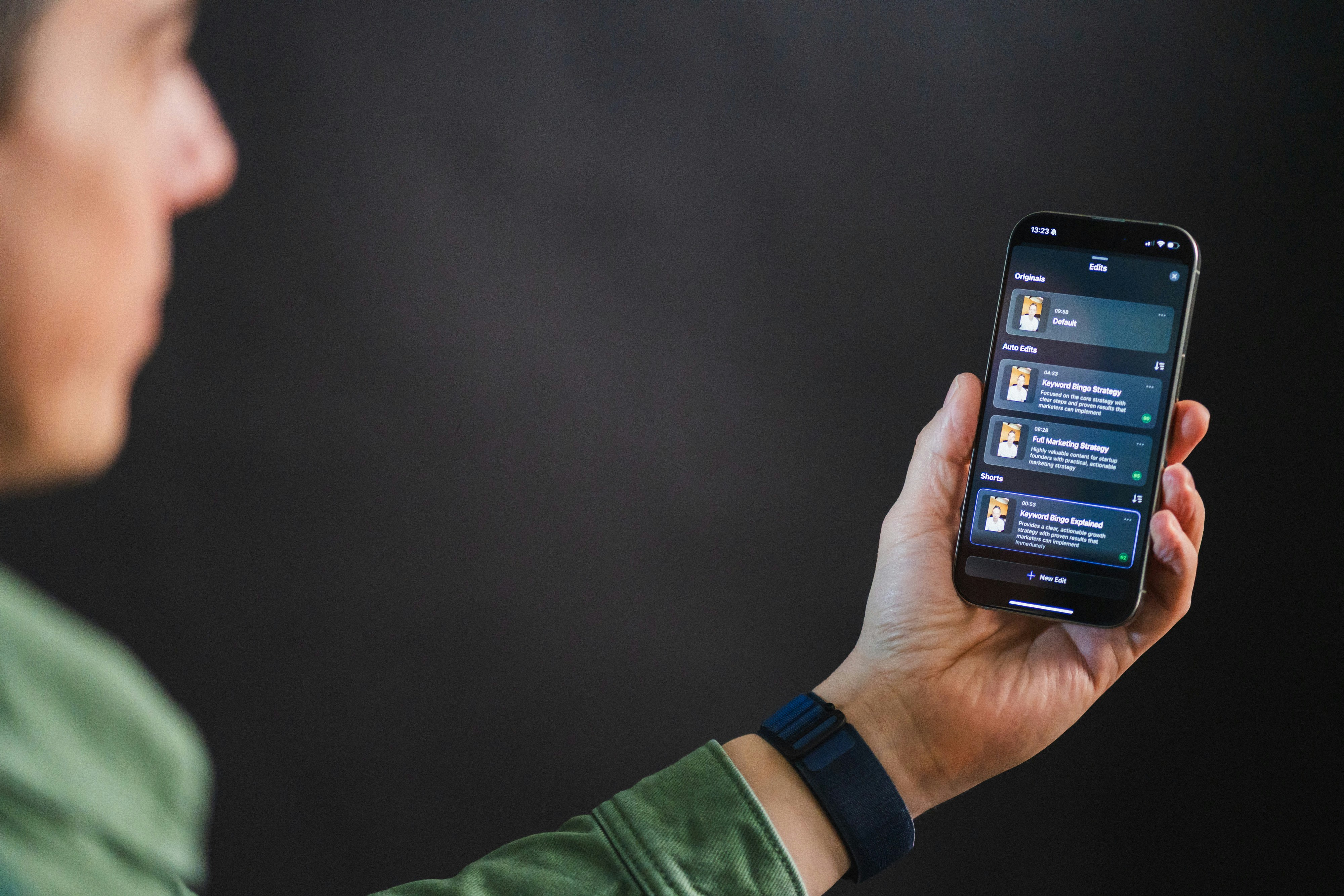 Mobile application interface in use